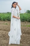 Gazab by Miku Kumar_Ivory Organza Embroidery Halter Neck Cape Set _Online_at_Aza_Fashions
