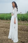 Gazab by Miku Kumar_Ivory Organza Embroidery Halter Neck Cape Set _at_Aza_Fashions