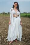 Buy_Gazab by Miku Kumar_Ivory Organza Embroidery Halter Neck Cape Set _at_Aza_Fashions