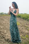 Buy_Gazab by Miku Kumar_Green Organza Halter Neck Palm Escape Maxi Dress _at_Aza_Fashions
