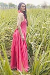 Gazab by Miku Kumar_Pink Organza Halter Neck Designer Maxi Dress _Online_at_Aza_Fashions