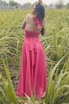 Shop_Gazab by Miku Kumar_Pink Organza Halter Neck Designer Maxi Dress _at_Aza_Fashions