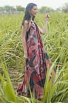 Gazab by Miku Kumar_Pink Organza Halter Neck Multi Color Nomadic Bloom Maxi Dress _at_Aza_Fashions