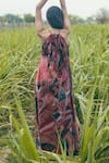 Gazab by Miku Kumar_Pink Organza Halter Neck Multi Color Nomadic Bloom Maxi Dress _Online_at_Aza_Fashions