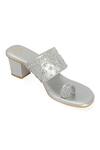 NR By Nidhi Rathi_Silver Sequins, Beads Embellished Open-toe Block Heels _Online_at_Aza_Fashions
