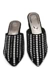 NR By Nidhi Rathi_Black Studs Embellished Suede Block Heel Mules _at_Aza_Fashions