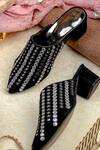 Buy_NR By Nidhi Rathi_Black Studs Embellished Suede Block Heel Mules _at_Aza_Fashions