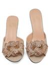 NR By Nidhi Rathi_Gold Sequins, Fabric Flowers Velvet Embellished Stiletto Sandals _at_Aza_Fashions