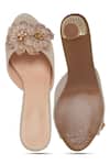 Shop_NR By Nidhi Rathi_Gold Sequins, Fabric Flowers Velvet Embellished Stiletto Sandals _at_Aza_Fashions