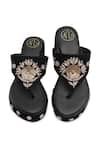 NR By Nidhi Rathi_Black Embroidery Embellished Velvet Wedge Heels _at_Aza_Fashions