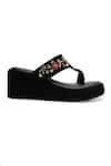 Buy_NR By Nidhi Rathi_Black Embroidery Velvet Embellished Wedge Sandals _Online_at_Aza_Fashions