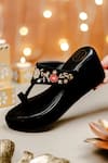 Buy_NR By Nidhi Rathi_Black Embroidery Velvet Embellished Wedge Sandals 