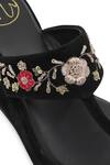 Shop_NR By Nidhi Rathi_Black Embroidery Velvet Embellished Wedge Sandals 