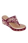 Buy_NR By Nidhi Rathi_Maroon Embroidery, Beads Velvet Ethnic Wedge Heels _Online_at_Aza_Fashions