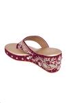 Shop_NR By Nidhi Rathi_Maroon Embroidery, Beads Velvet Ethnic Wedge Heels _Online_at_Aza_Fashions
