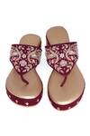 NR By Nidhi Rathi_Maroon Embroidery, Beads Velvet Ethnic Wedge Heels _at_Aza_Fashions