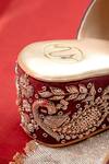 Shop_NR By Nidhi Rathi_Maroon Embroidery, Beads Velvet Ethnic Wedge Heels 