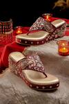 Buy_NR By Nidhi Rathi_Maroon Embroidery, Beads Velvet Ethnic Wedge Heels _at_Aza_Fashions