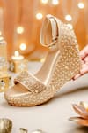 Buy_NR By Nidhi Rathi_Gold Beads, Sequins Embellished Open-toe Wedge Heels _at_Aza_Fashions