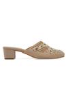 NR By Nidhi Rathi_Beige Pearls, Sequins Suede Embellished Mid-top Heels _Online_at_Aza_Fashions