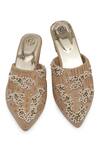 NR By Nidhi Rathi_Beige Pearls, Sequins Suede Embellished Mid-top Heels _at_Aza_Fashions