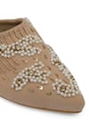 Buy_NR By Nidhi Rathi_Beige Pearls, Sequins Suede Embellished Mid-top Heels 