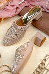 Buy_NR By Nidhi Rathi_Beige Pearls, Sequins Suede Embellished Mid-top Heels _at_Aza_Fashions