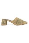 NR By Nidhi Rathi_Gold Pearls, Rhinestones Embellished Block Heel Mules _Online_at_Aza_Fashions