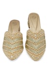 NR By Nidhi Rathi_Gold Pearls, Rhinestones Embellished Block Heel Mules _at_Aza_Fashions