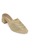 Buy_NR By Nidhi Rathi_Gold Pearls, Rhinestones Embellished Block Heel Mules 