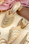 Buy_NR By Nidhi Rathi_Gold Pearls, Rhinestones Embellished Block Heel Mules _at_Aza_Fashions