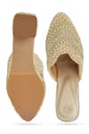 Shop_NR By Nidhi Rathi_Gold Pearls, Rhinestones Embellished Block Heel Mules _at_Aza_Fashions