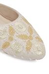 Buy_NR By Nidhi Rathi_Gold Fabric Flowers, Beads Embellished Mid-top Block Heel Sandals 