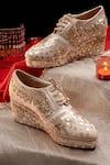 Buy_NR By Nidhi Rathi_Gold Sequins Embellished Wedge Party Sandals _at_Aza_Fashions