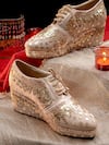 Buy_NR By Nidhi Rathi_Gold Sequins Embellished Wedge Party Sandals _Online