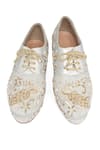 NR By Nidhi Rathi_Silver Embroidery, Pearls Embellished Wedge Party Sandals _Online_at_Aza_Fashions