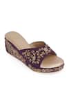 Shop_NR By Nidhi Rathi_Purple Embroidery Western Embellished Velvet Wedge Sandals _Online_at_Aza_Fashions