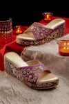 Buy_NR By Nidhi Rathi_Purple Embroidery Western Embellished Velvet Wedge Sandals _at_Aza_Fashions