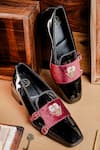 Buy_NR By Nidhi Rathi_Black Embroidery Maroon And Suede Monk Shoes _at_Aza_Fashions
