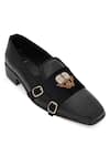 Shop_NR By Nidhi Rathi_Black Embroidery Suede Monk Shoes _Online_at_Aza_Fashions