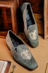 Buy_NR By Nidhi Rathi_Gray Grey Embroidered Suede Loafers _at_Aza_Fashions