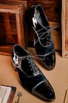 Buy_NR By Nidhi Rathi_Black Glossy Textured Suede Derbys _at_Aza_Fashions