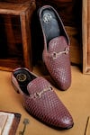 Buy_NR By Nidhi Rathi_Brown Textured Patent Flatforms _at_Aza_Fashions