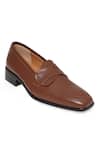 Shop_NR By Nidhi Rathi_Tan Patent Slip On Loafers _Online_at_Aza_Fashions