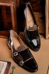 Buy_NR By Nidhi Rathi_Brown Buckles Patent Monk Shoes _at_Aza_Fashions