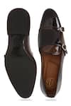 Shop_NR By Nidhi Rathi_Brown Buckles Patent Monk Shoes _at_Aza_Fashions