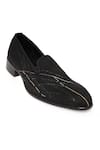 Buy_NR By Nidhi Rathi_Black Embroidery Colourblocked Suede Slip-on Derbys _Online_at_Aza_Fashions