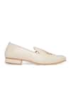 Buy_NR By Nidhi Rathi_White And Gold Embroidered Slip-on Derbys _Online_at_Aza_Fashions