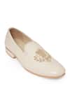 Shop_NR By Nidhi Rathi_White And Gold Embroidered Slip-on Derbys _Online_at_Aza_Fashions