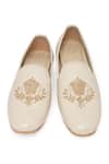 NR By Nidhi Rathi_White And Gold Embroidered Slip-on Derbys _at_Aza_Fashions